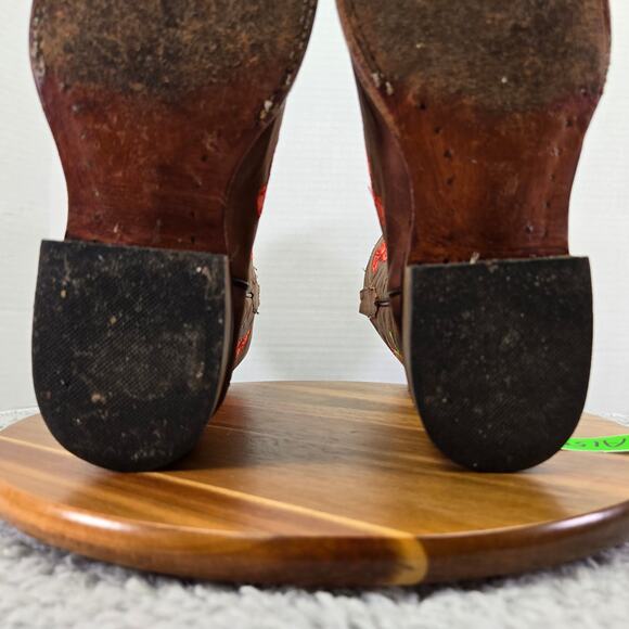 McAllen Boots Brown Leather Floral Embroidered Square Toe Western MX 26.5 US 9.5 - Picture 14 of 16